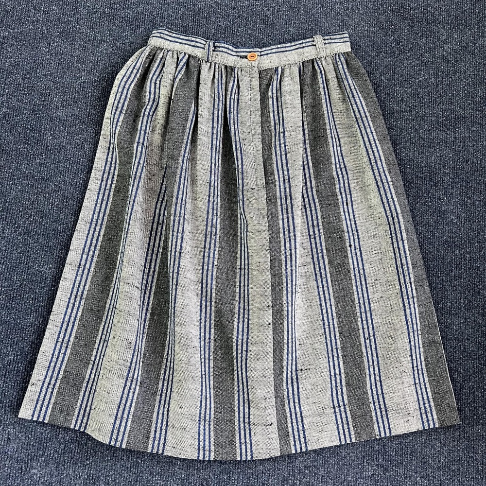 Vintage 90s Gray Striped Pleated Skirt Womens XS Midi Full High‎ Waist Zip Boho